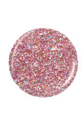 Glittered Pink round shape nail polish sample color swatch in white color background